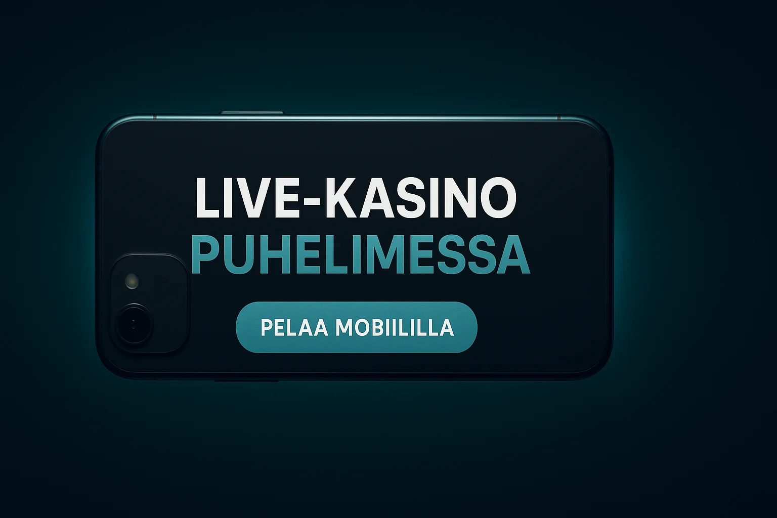 Fotorealistinen suomalainen live-kasinomainosbanneri, puhelin ja CTA-teksti